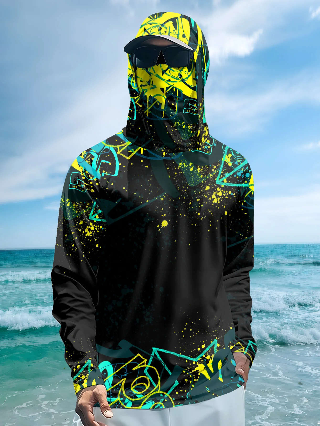 Fishing Mask Sun Protection - Hoodie Pancing Pria UPF50+ dengan Masker