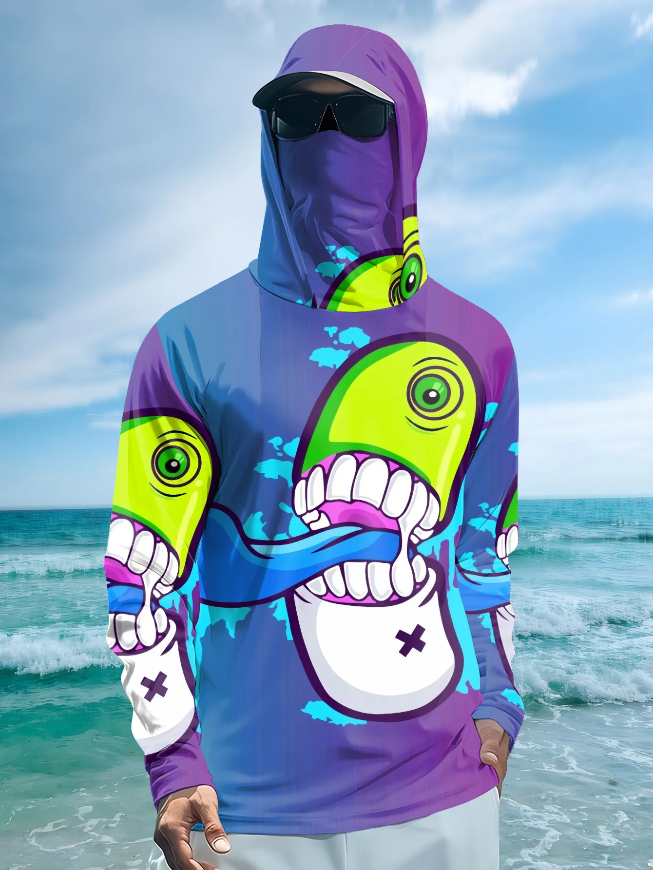 Jaket Hoodie Motif Kartun Mons - Fishing Mask Sun Protection ulasan dan harga