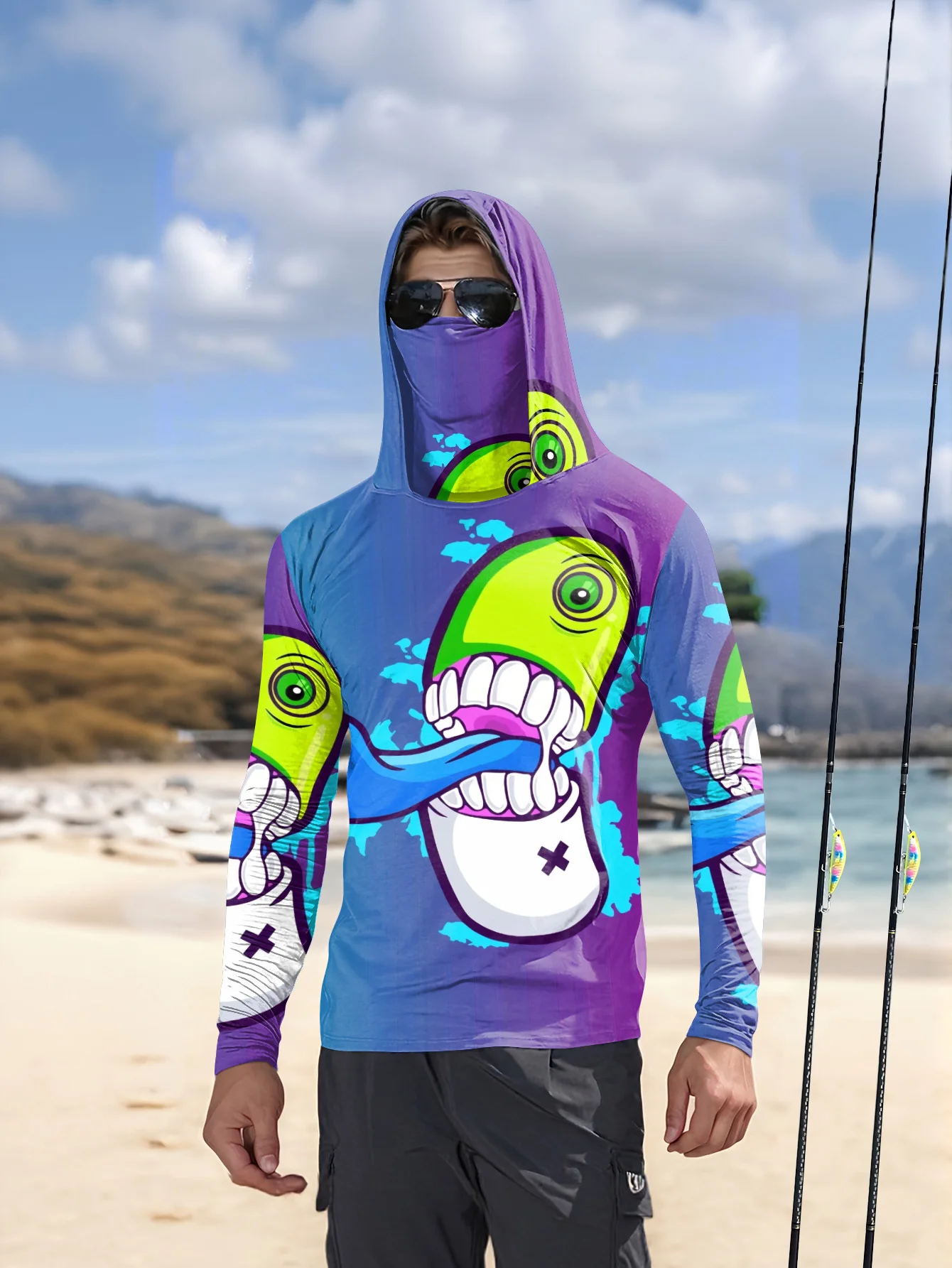Jaket Hoodie Motif Kartun Mons - Fishing Mask Sun Protection ulasan dan harga
