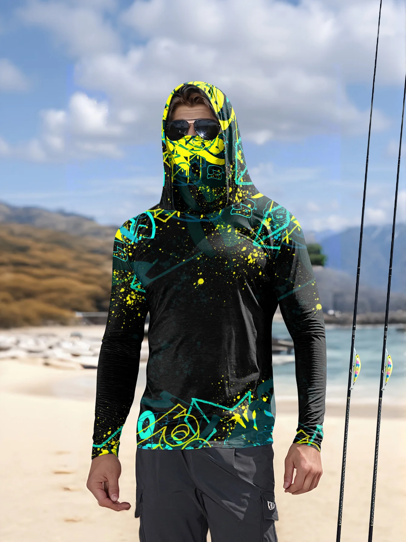 Hoodie Pancing Pria UPF50+ den - Fishing Mask Sun Protection ulasan dan harga